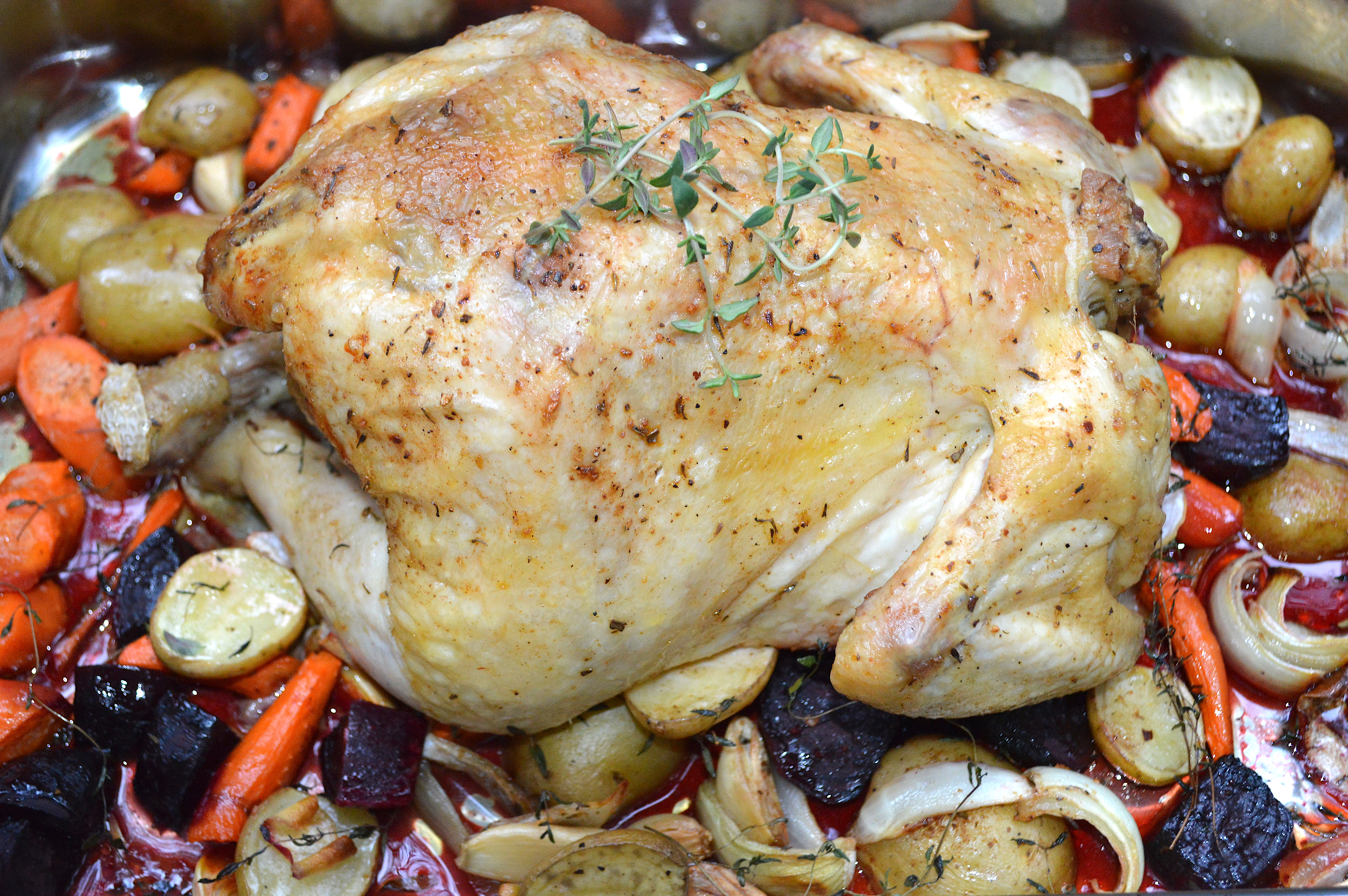 Roasted Chicken with Root Vegetables, Garlic & Fresh Thyme