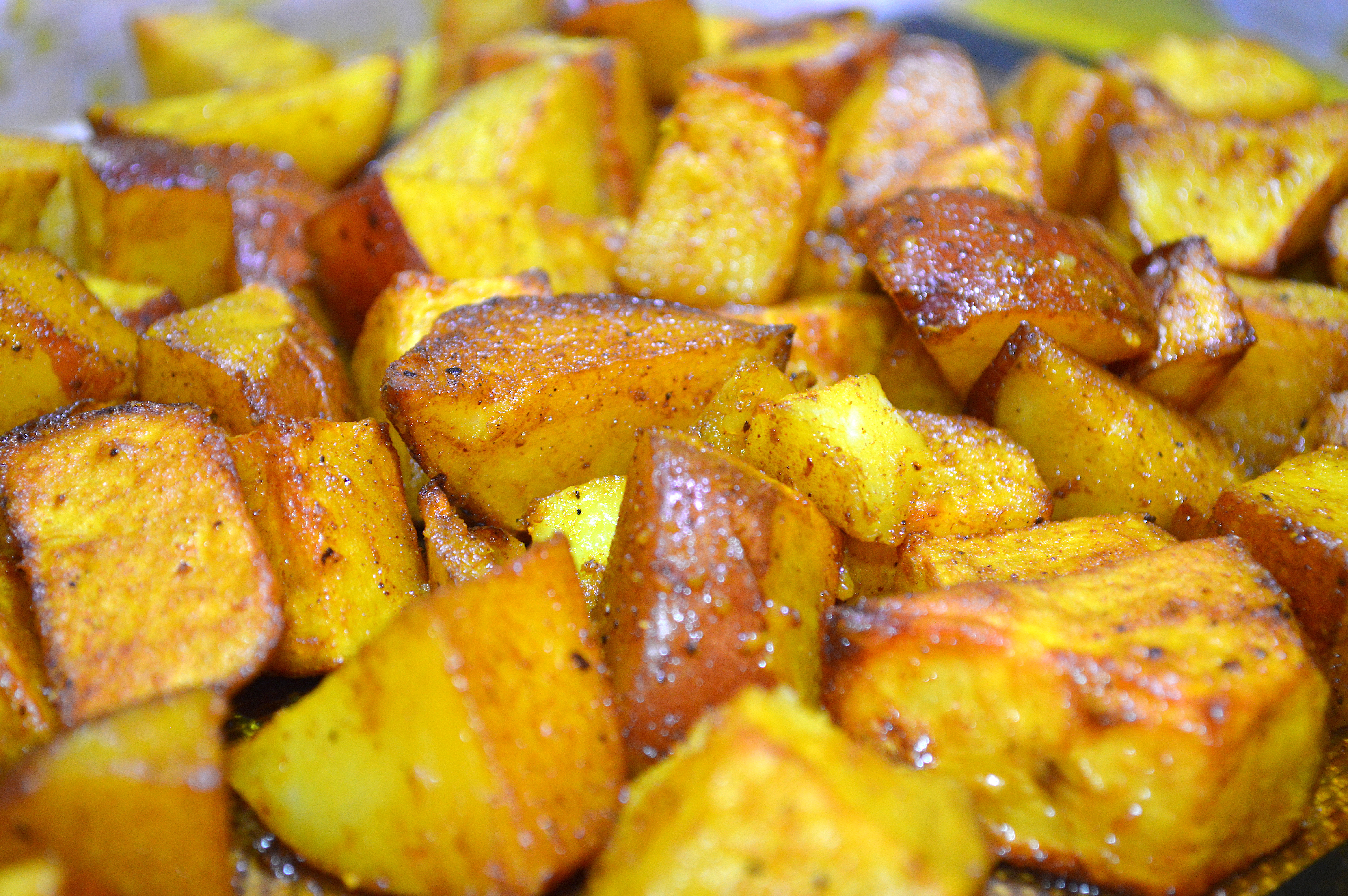 Hali Aloo, turmeric roasted potatoes found in post titled 'Achcha Khana (Good Food)'